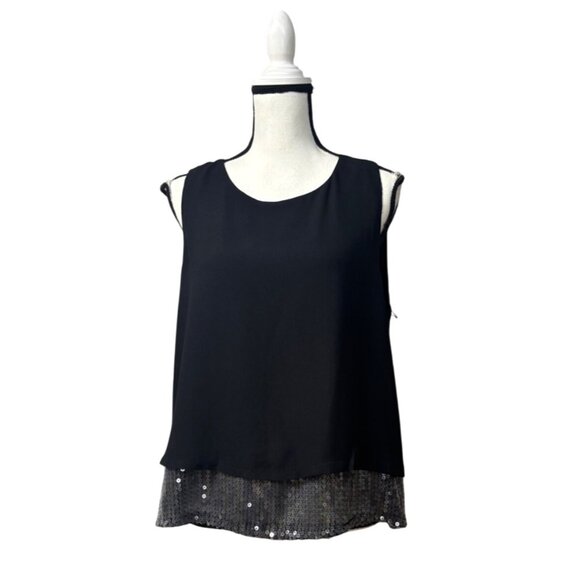 Halogen Sequin Trim Sleeveless Top, Black, Sz. L - Picture 1 of 9